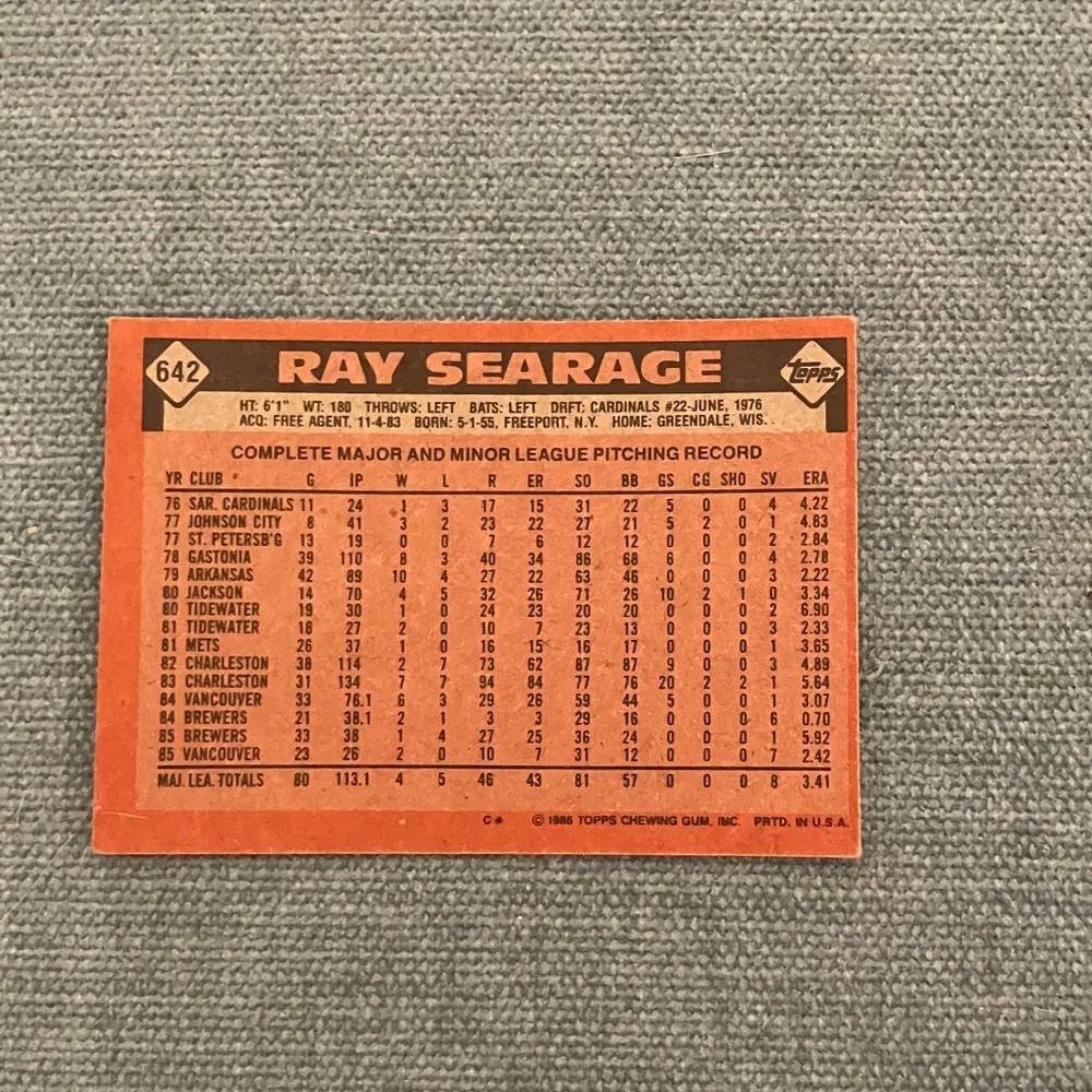 1986 Topps Milwaukee Brewers Baseball Card - Picture 2 of 2
